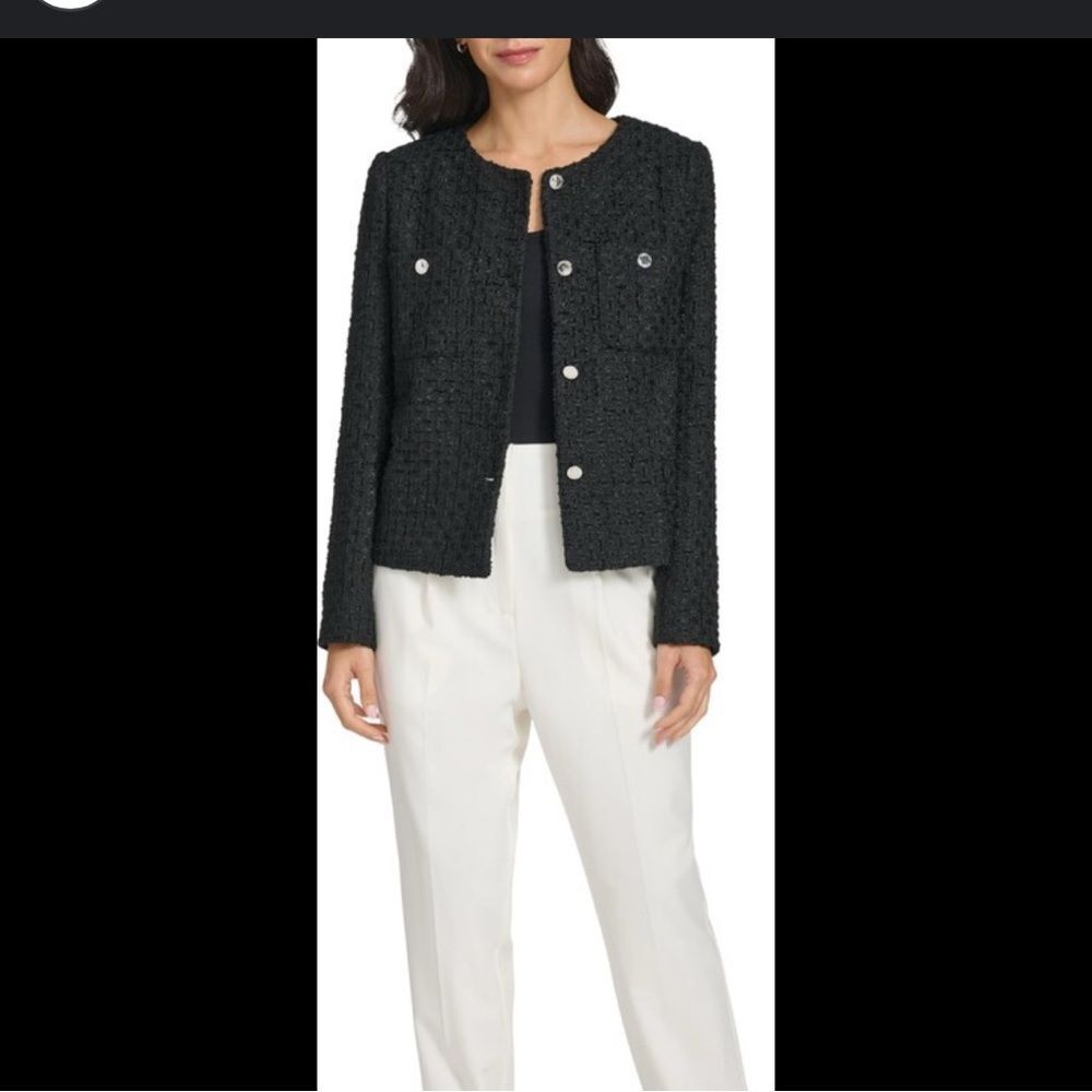 NWT Calvin Klein Black Tweed Textured Jacket Sz 6